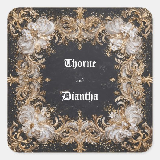 ブラック&金ゴールドフローララックス結婚ズシール スクエアシール (正面)