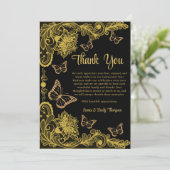 ブラック&金ゴールドフローラレース結婚の記念日 サンキューカード (スタンド正面)