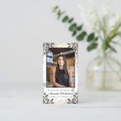 ブラック&金ゴールドフローラ大理石葬儀祈りの言葉 名刺 (スタンド正面)