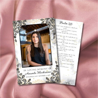 ブラック&金ゴールドフローラ大理石葬儀祈りの言葉 名刺