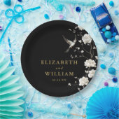 ブラック&金ゴールドフローラ庭園の結婚式 ペーパープレート (パーティー)