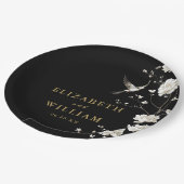 ブラック&金ゴールドフローラ庭園の結婚式 ペーパープレート (アングル)