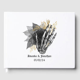 ブラック&金ゴールドフローラ結婚ゴシックのゲストブック ゲストブック