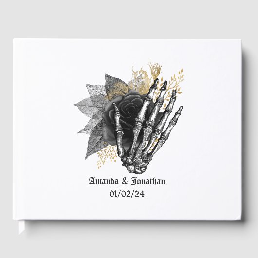 ブラック&金ゴールドフローラ結婚ゴシックのゲストブック ゲストブック (正面)