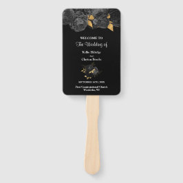 ブラック&金ゴールドフローラ結婚式 プログラムハンドファン ハンドファン