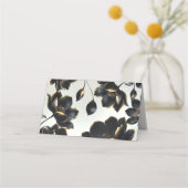 ブラック&金ゴールドフローラ結婚Greigeのテーブル プレイスカード (裏面)