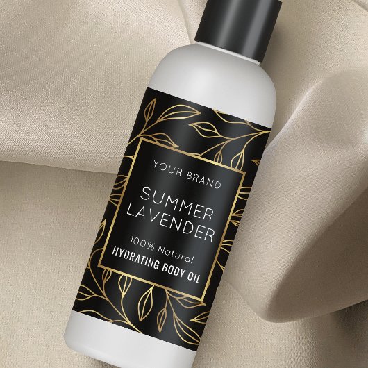 ブラック&金ゴールドフローラ4 OZコスメティックボトルラベル 長方形シール