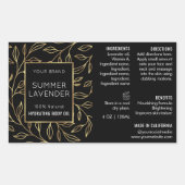 ブラック&金ゴールドフローラ4 OZコスメティックボトルラベル 長方形シール (正面)