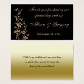 ブラック、金ゴールドフローラ、蝶結婚式の引き出物ラベル (正面&裏面)