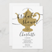 ブラック&金ゴールドブライダルシャワーティーパーティー 招待状 (正面/裏面)