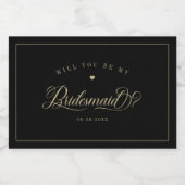 ブラック&金ゴールドブリデスメイドミニワきらめくインラベル スパークリングワインラベル (シングルラベル)