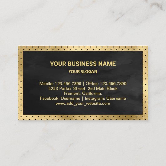 ブラック&金ゴールドブルガンディーケーキペストリーシェフベーカリー 名刺 (裏面)