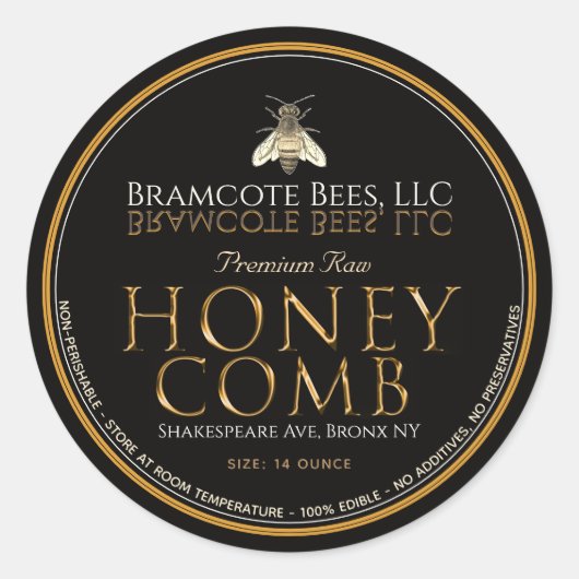 ブラック&金ゴールドプレミアムハニカムラベルヴィンテージビー ラウンドシール (正面)