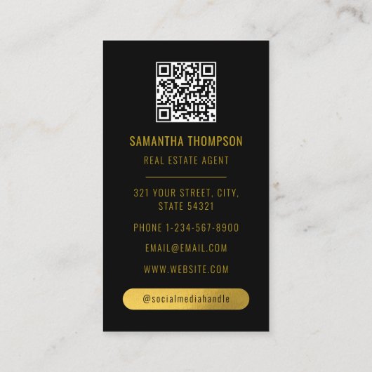ブラック&金ゴールドプロフェッショナルフォト実在エステートエージェント 名刺 (裏面)
