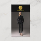 ブラック&金ゴールドプロフェッショナルフォト実在エステートエージェント 名刺 (正面)