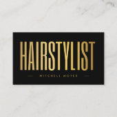 ブラック&金ゴールドヘアサロンヘアスタイリストミニマリスト 名刺 (正面)