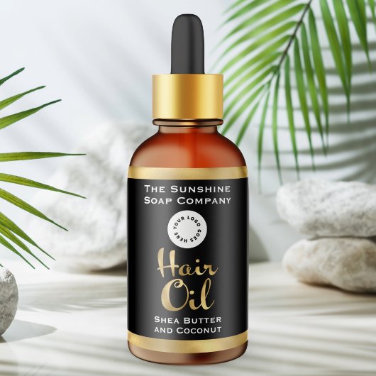 ブラック&金ゴールドヘア油ボトルラベル（ロゴ付き） ラベル