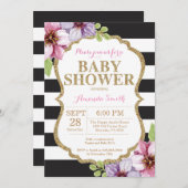 ブラック&金ゴールドベビーシャワー招待状グリッター 招待状 (正面/裏面)