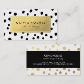 ブラック&金ゴールドホイルフェイクドットパターン名刺 名刺 (正面/裏面)