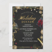 ブラック&金ゴールドホリデーディナー招待状のみ 招待状 (正面)