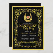 ブラック&金ゴールドホースレースダービーパーティの招待状 招待状 (正面/裏面)