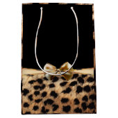 ブラック&金ゴールドボウヒョウcheetahアニマルプリント ミディアムペーパーバッグ (正面)