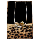 ブラック&金ゴールドボウヒョウcheetahアニマルプリント ミディアムペーパーバッグ (裏面)