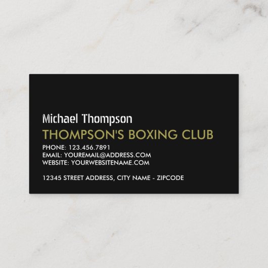 ブラック&金ゴールドボクシンググローブ、ボクサー、ボクシングトレーナー 名刺 (裏面)