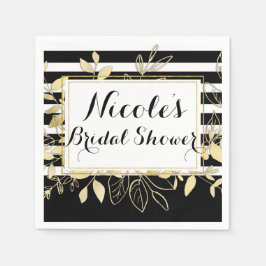 ブラック&金ゴールドボタニカルグラマグラムウェディングパーティー スタンダードカクテルナプキン