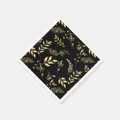 ブラック&金ゴールドボタニカルグラマグラムウェディングパーティー スタンダードカクテルナプキン (角)