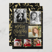 ブラック&金ゴールドボタニカルメリークリスマス6写真 シーズンカード (正面/裏面)