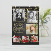 ブラック&金ゴールドボタニカルメリークリスマス6写真 シーズンカード (スタンド正面)