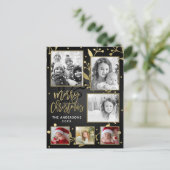 ブラック&金ゴールドボタニカルメリークリスマス6写真 シーズンポストカード (スタンド正面)