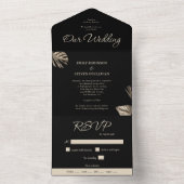 ブラック&金ゴールドボモダンタニカル結婚ズ オールインワン招待状 (内側)