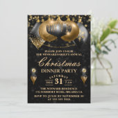 ブラック&金ゴールドボーブルズクリスマスディナーパーティー 招待状 (スタンド正面)