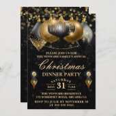 ブラック&金ゴールドボーブルズクリスマスディナーパーティー 招待状 (正面/裏面)