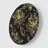 ブラック&金ゴールドポインセティアス&ホリー ラージ壁時計 (傾斜)