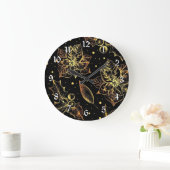 ブラック&金ゴールドポインセティアス&ホリー ラージ壁時計 (ホーム)
