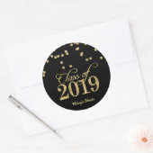 ブラック&金ゴールドポルカドットグリッタークラス2019 ラウンドシール (封筒)