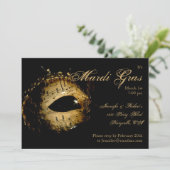 ブラック&金ゴールドマスクマルディグラスパーティー 招待状 (スタンド正面)