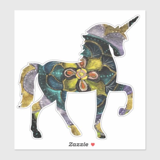 ブラック&金ゴールドマンダラユニコーンアート シール (シート)