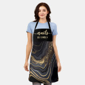 ブラック&金ゴールドマーブルカスタムネイルサロン エプロン (着用した状態)