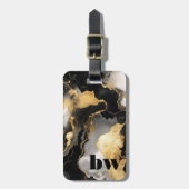 ブラック&金ゴールドマーブルカスタム文字 ラゲッジタグ (正面縦)