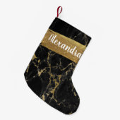 ブラック&金ゴールドマーブルグリッターとスパークル スモールクリスマスストッキング (正面 (吊り時))