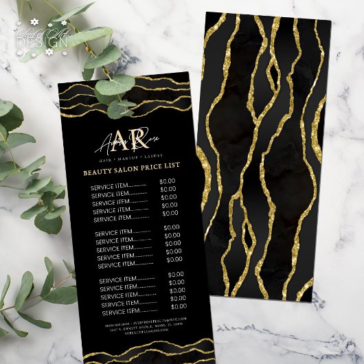 ブラック&金ゴールドマーブルゲート美しいサロン価格表 ラックカード