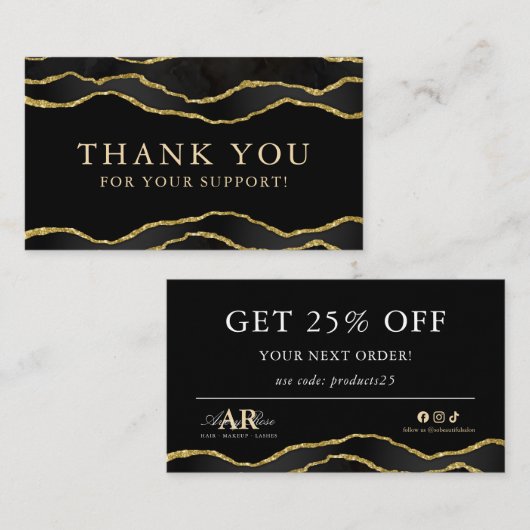 ブラック&金ゴールドマーブルゲート美しいサンキューカード 名刺 (正面/裏面)