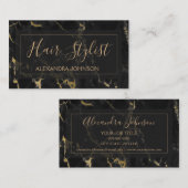 ブラック&金ゴールドマーブルトレンディー美容師 名刺 (正面/裏面)