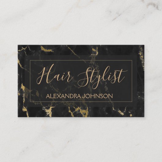 ブラック&金ゴールドマーブルトレンディー美容師 名刺 (正面)