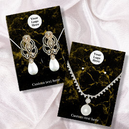 ブラック&金ゴールドマーブルネックレスイヤリングディスプレイカード