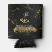 ブラック&金ゴールドマーブル航海のボートいかり 缶クーラー (正面)